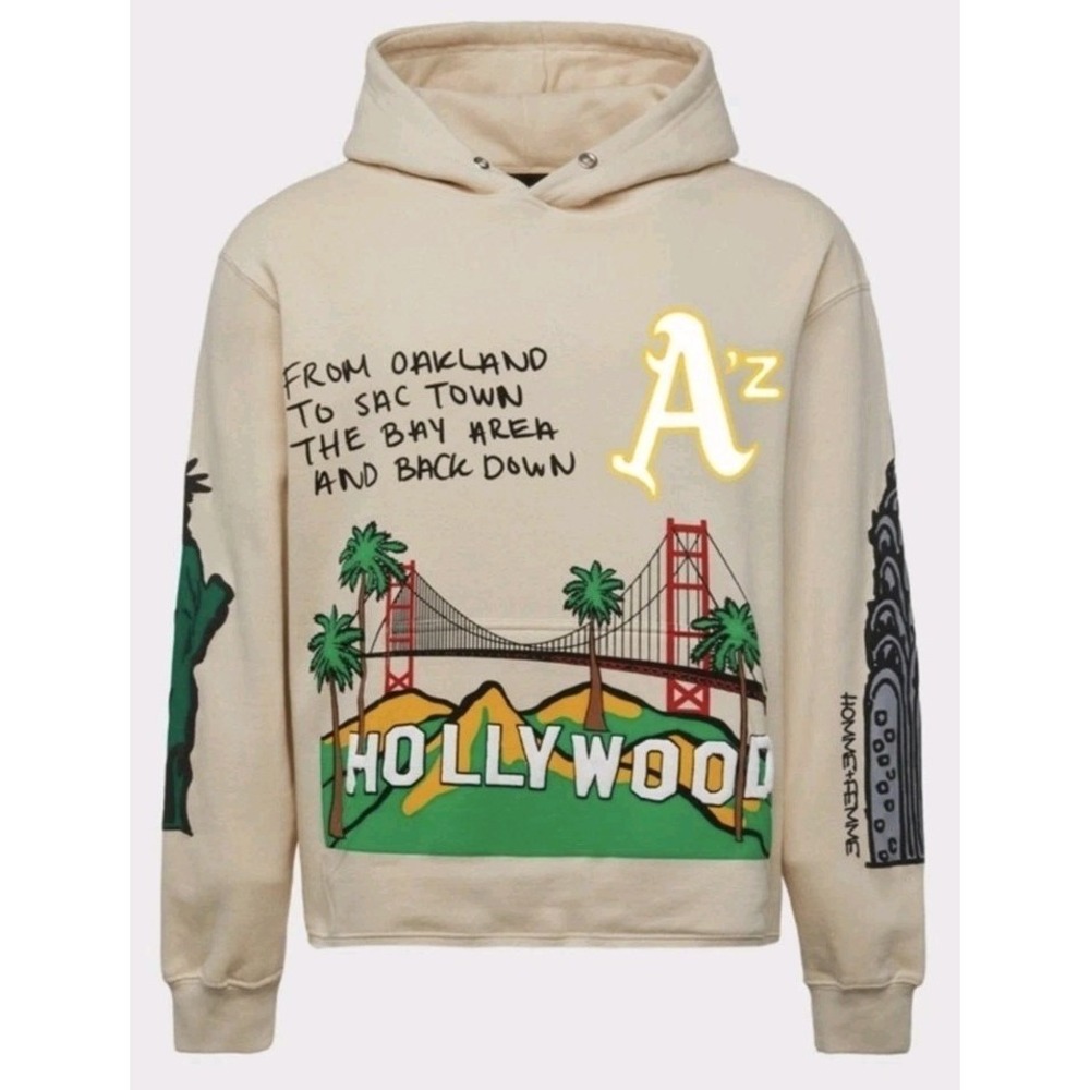 Homme+Femme x Hollywood Cali To NYC Mens Hoodie Sweatshirt Men L Off White EUC‎